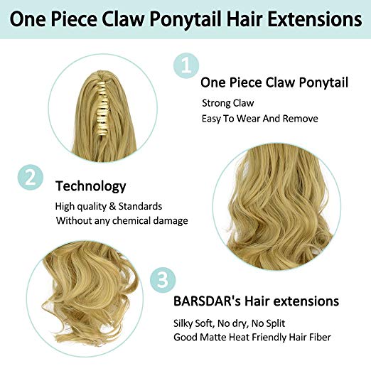 20〞Claw Ponytail Clip in Hair Extensions Hairpiece Synthetic Light Curly Soft Silky Nature Looking Heat-Resisting Different Colors for Women Fashion and Beauty-24#